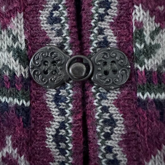 Vintage Nordic Fair Isle Cardigan sz M-L - Burgundy/Cream - Picture 4 of 9